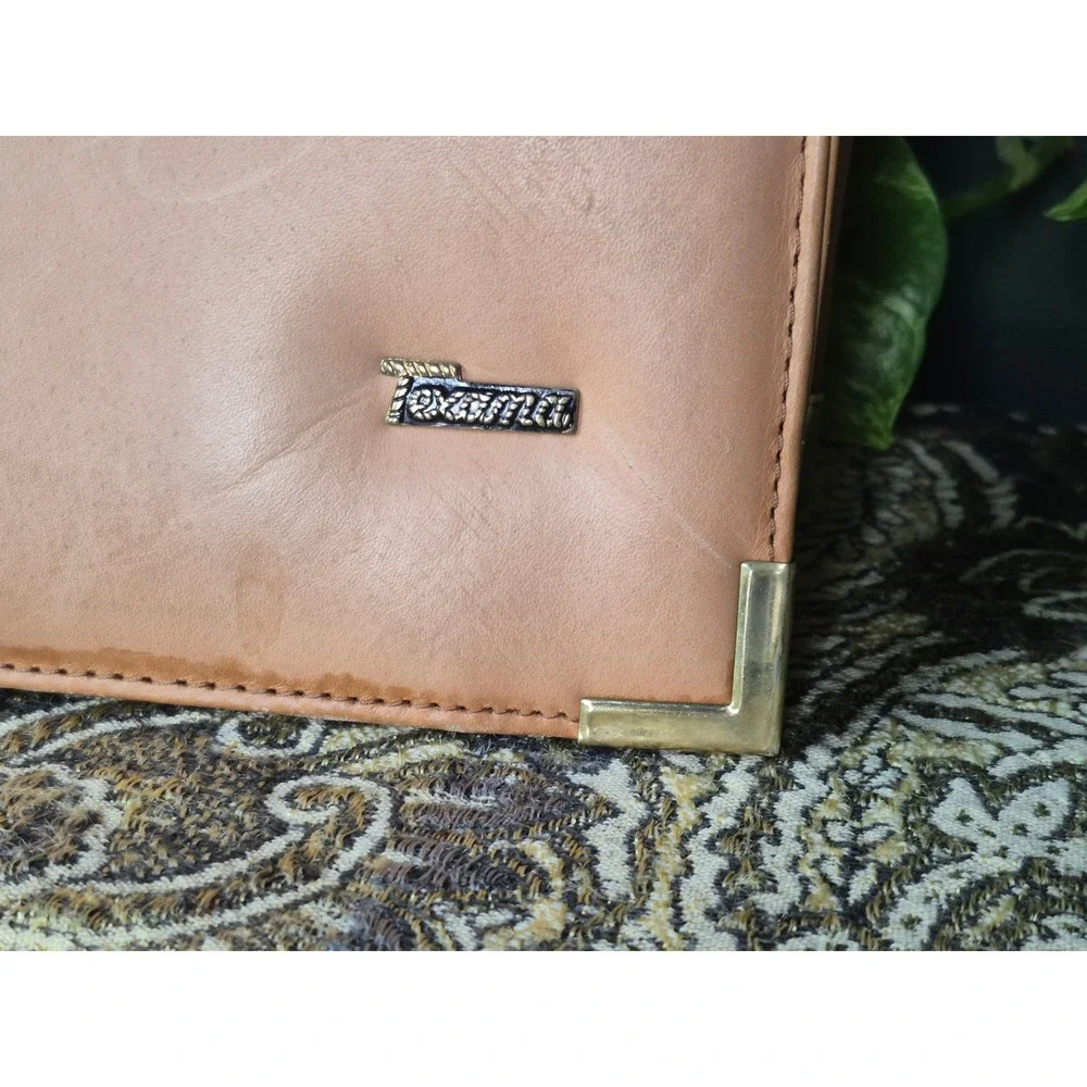 Vintage Texama Leather Briefcase Attache Tan Executive Bag Gold Tone Hardware